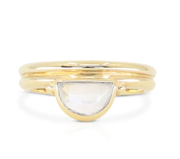 Lune Moonstone Gold Stacker Ring - Toni May