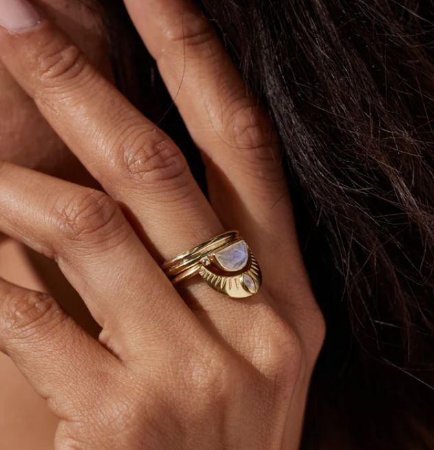 Lune Moonstone Gold Stacker Ring - Toni May